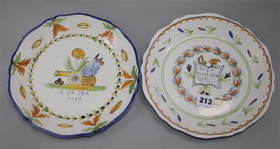 Nine French Revolution commemorative faience plates